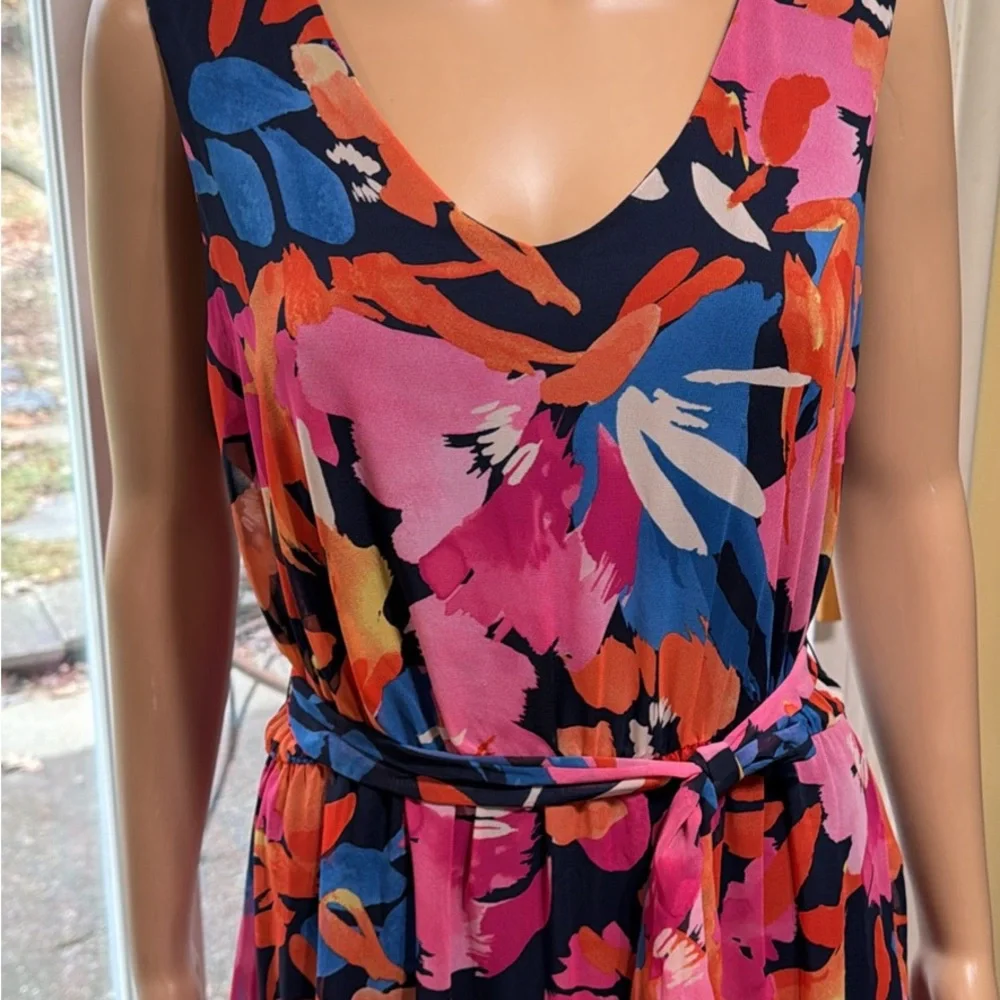 Nine West Floral Sleeveless Dress - Multicolor, Flounce Skirt, Large - Picture 2 of 10